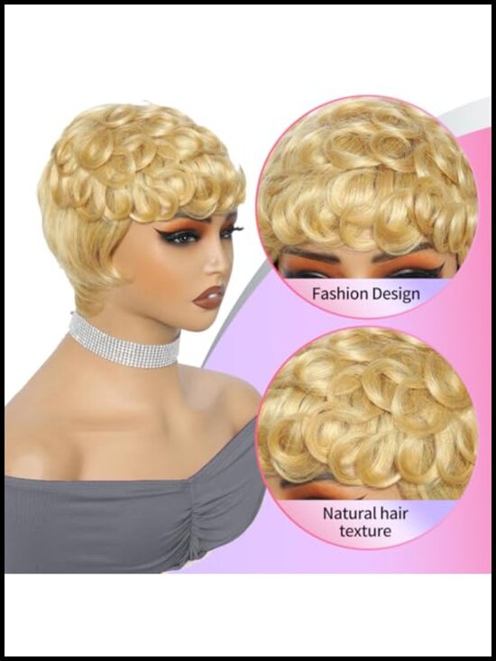 100% Human Hair Pixie Cut Wig with Layered Curls Glueless Design main image 5